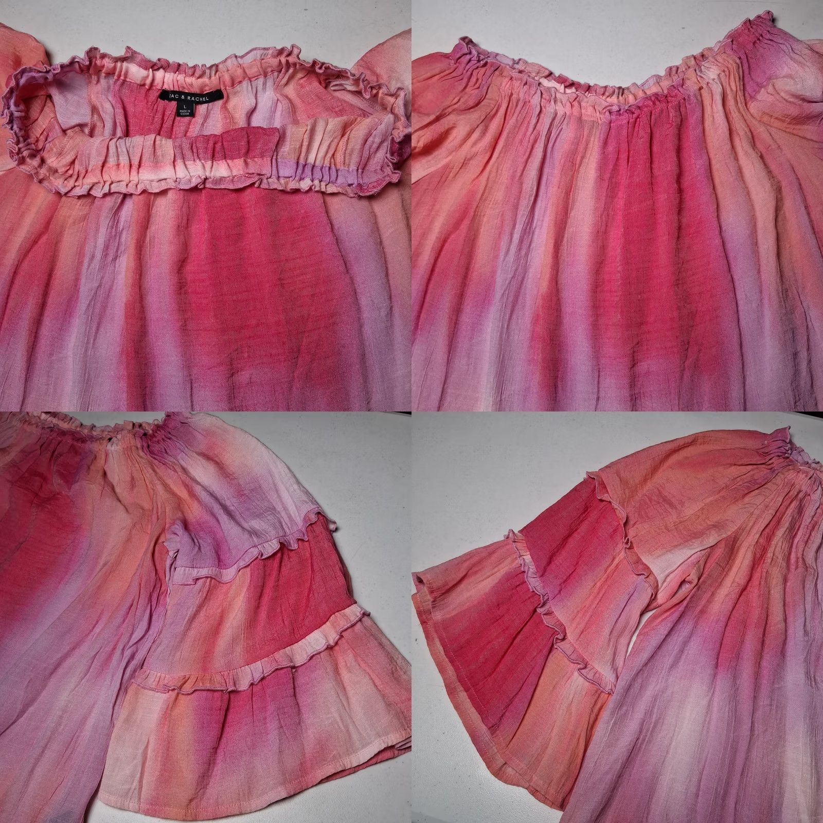 Vintage Zac & Rachel Blouse Large Pink Tie Dye Peasant Hippie Boho Off Shoulder 3/4 Sleeve Bell Sleeve Polyester Rayon Size L / US 10 / IT 46 - 10 Thumbnail