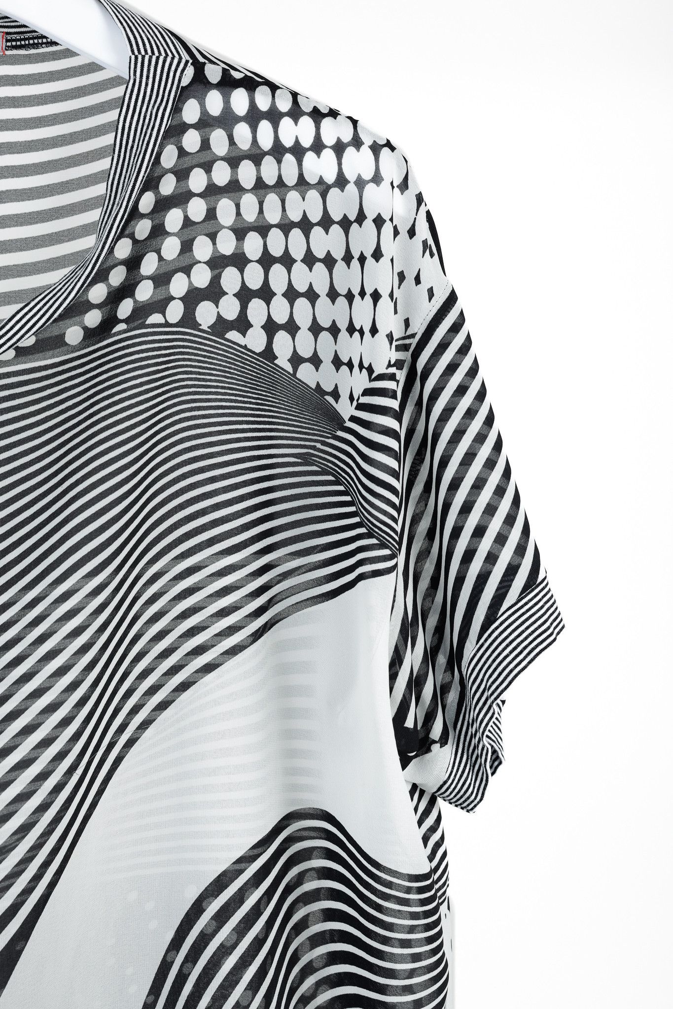 Other Art Point Black & White Striped Polka-Dot Chiffon Blouse Size L / US 10 / IT 46 - 5 Thumbnail