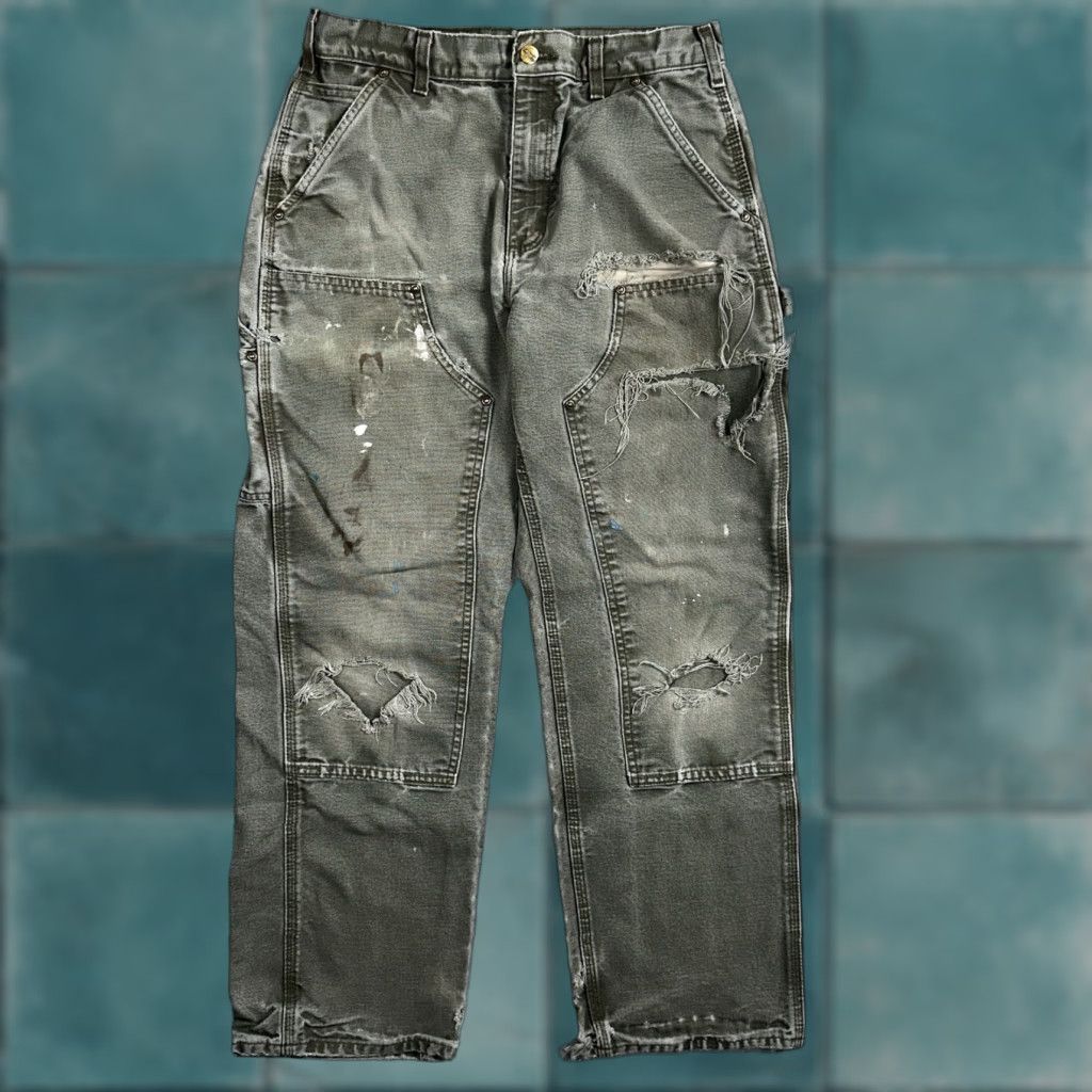 VINTAGE Carhartt Pants Carpenter VTG Double Knee USA Green 31x30 Regular Men Belt Loops Straight 30x28
