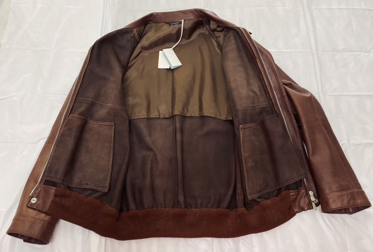 Malo Malo 🇮🇹 Mocha French Calfskin Pinhole Front Bomber 48 NWT Size US M / EU 48-50 / 2 - 10 Thumbnail