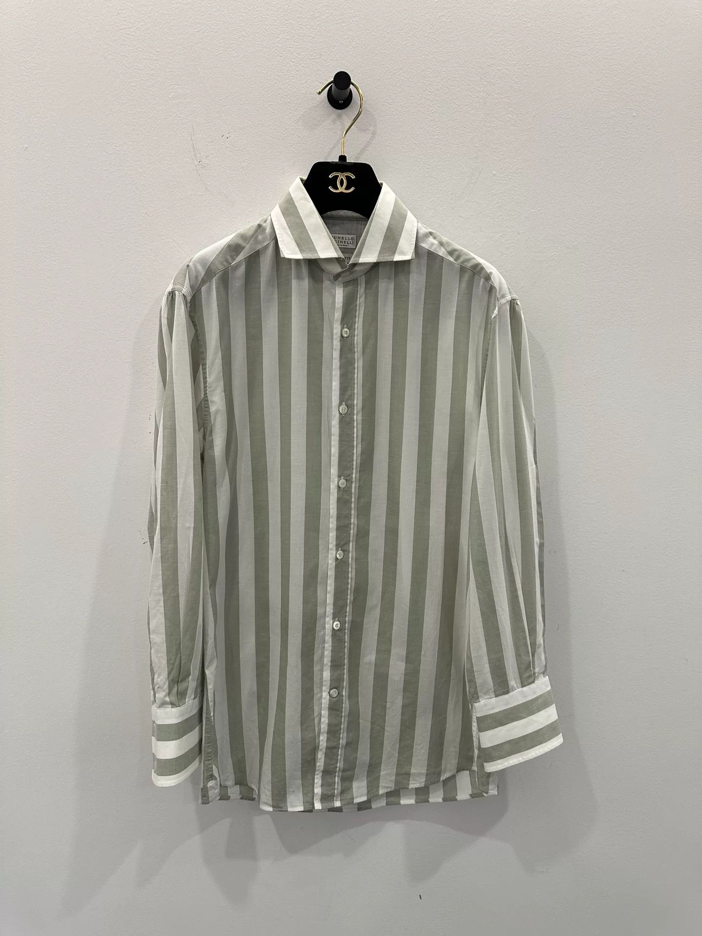 Brunello Cucinelli Brunello Cucinelli Gray White Stripe Shirt 44 Size US S / EU 44-46 / 1 - 1 Thumbnail