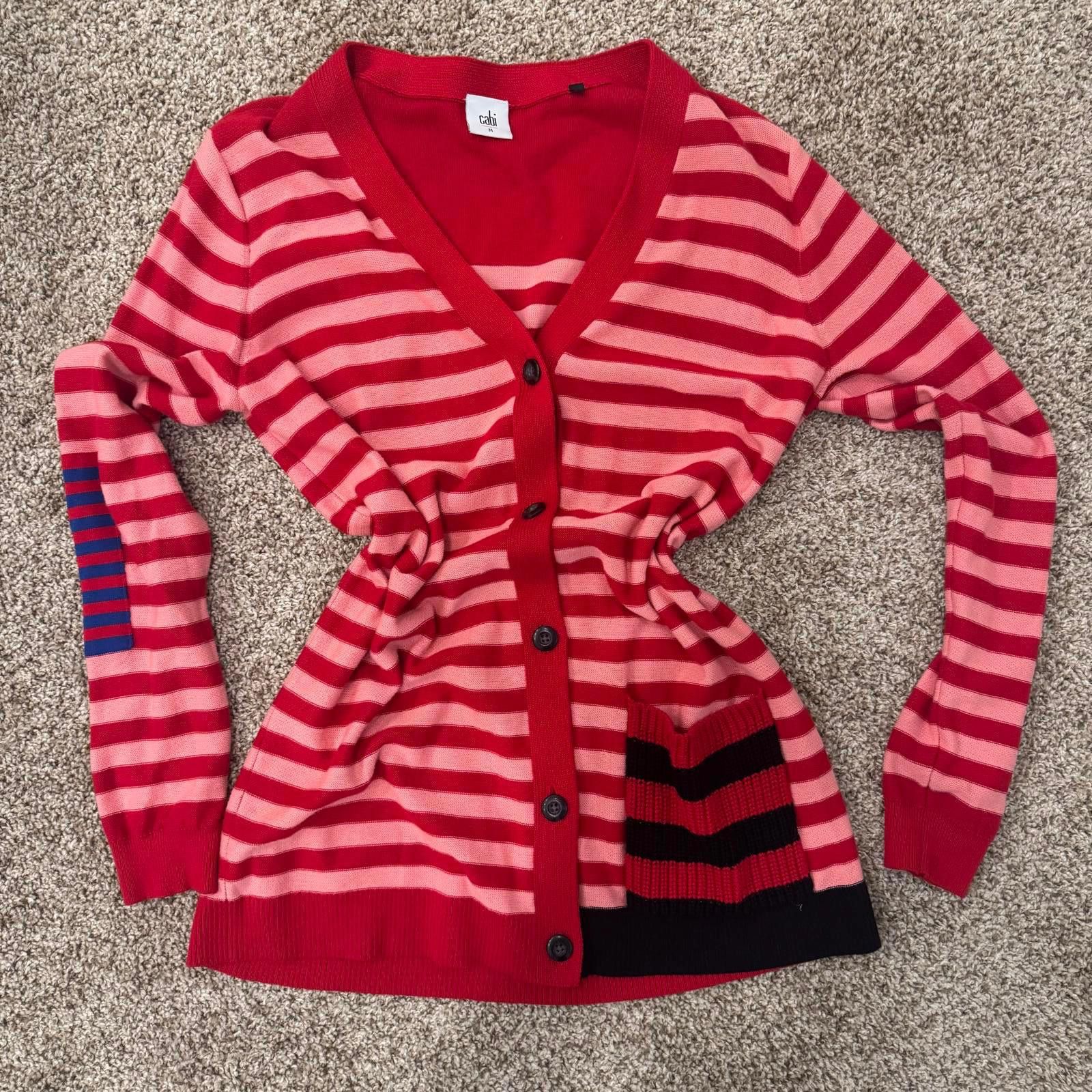 Other CAbi Red and Pink Striped Button-Medium-Up Cardigan Sweater Size M / US 6-8 / IT 42-44 - 1 Thumbnail