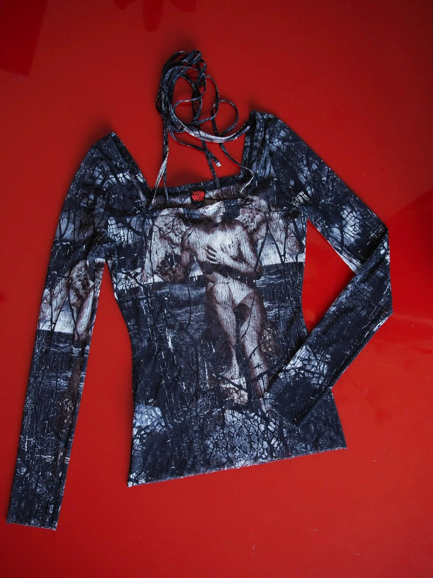 Jean Paul Gaultier JPG Black & White Angel Tulle Tie-Up Long Sleeve Fitted Tee Size S / US 4 / IT 40 - 1 Thumbnail