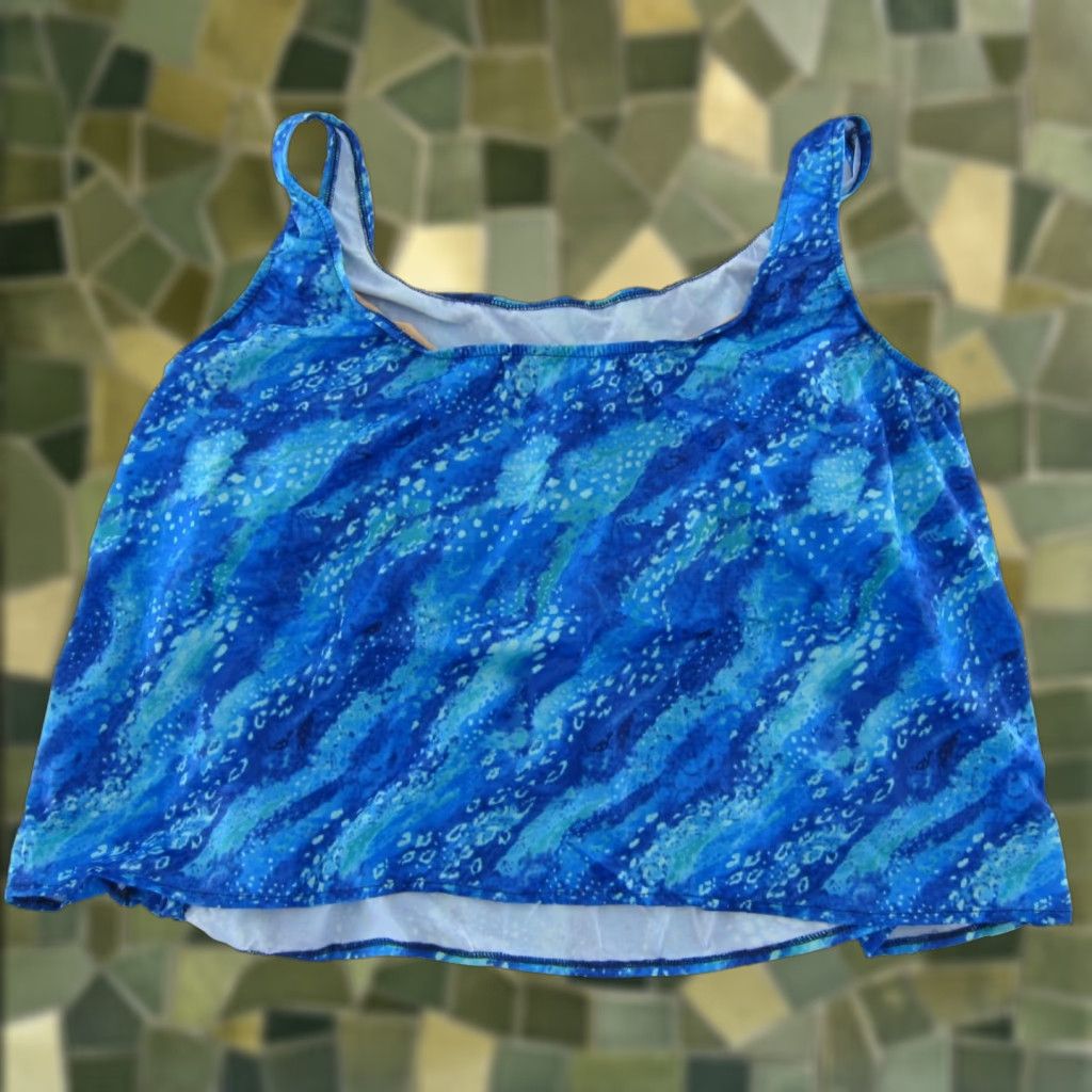 Vintage Sunbird Tankini Swim Top Women 30 Built In Bra Tie Dye Blue Green NWT Bathing Suit Bluе Size 4XL / US 24-26 - 1 Thumbnail