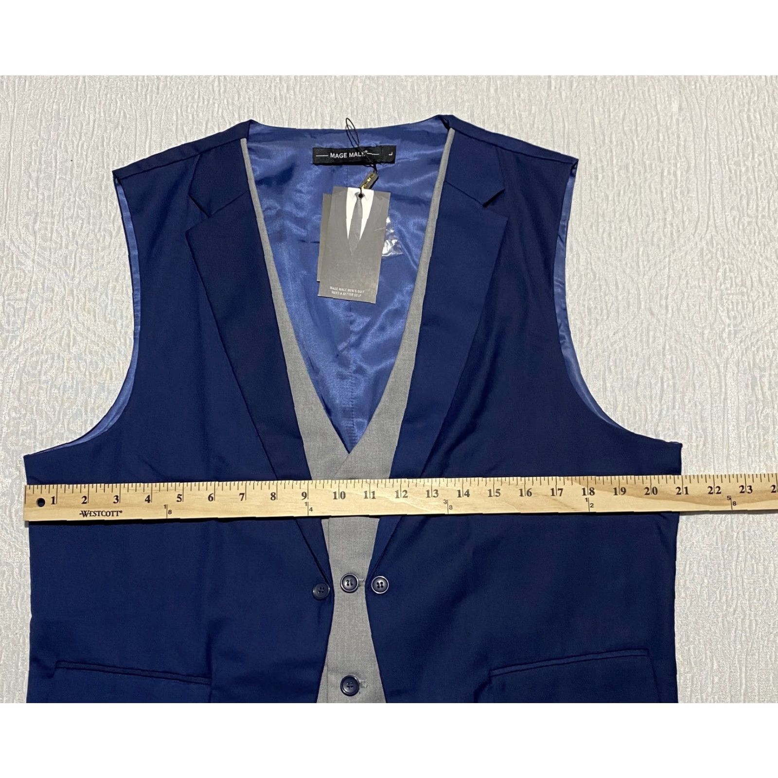 Vintage Mage Male Vest Mens Large Blue Gray Suit Waistcoat Business Formal Dress Jacket Shirt? Size US L / EU 52-54 / 3 - 4 Thumbnail