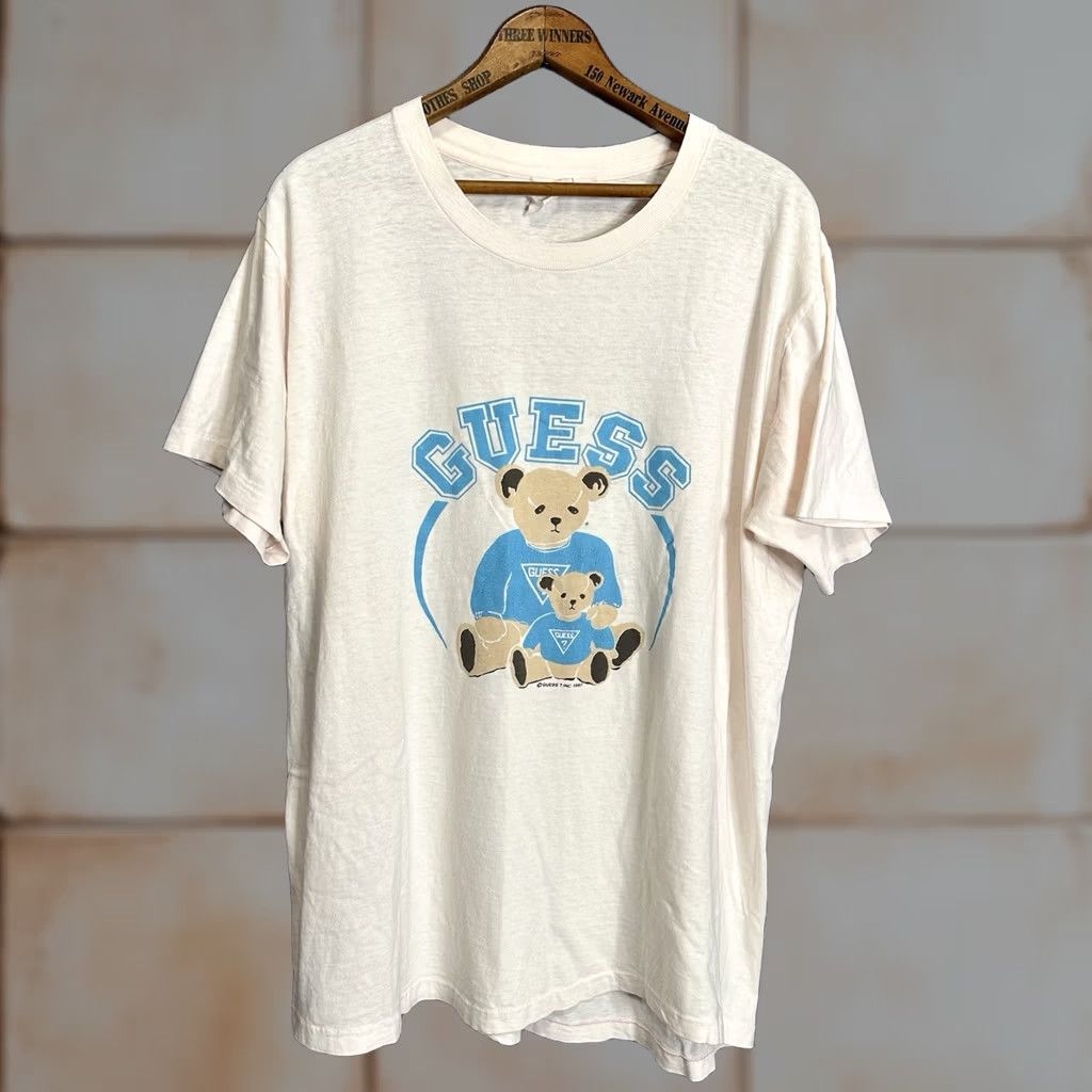 Guess VINTAGE Guess By Marciano Bear T Shirt Pink XL 80s 90s Mens Short Sleeve Crew Neck Cotton Logo Distressed Size US XL / EU 56 / 4 - 1 Thumbnail