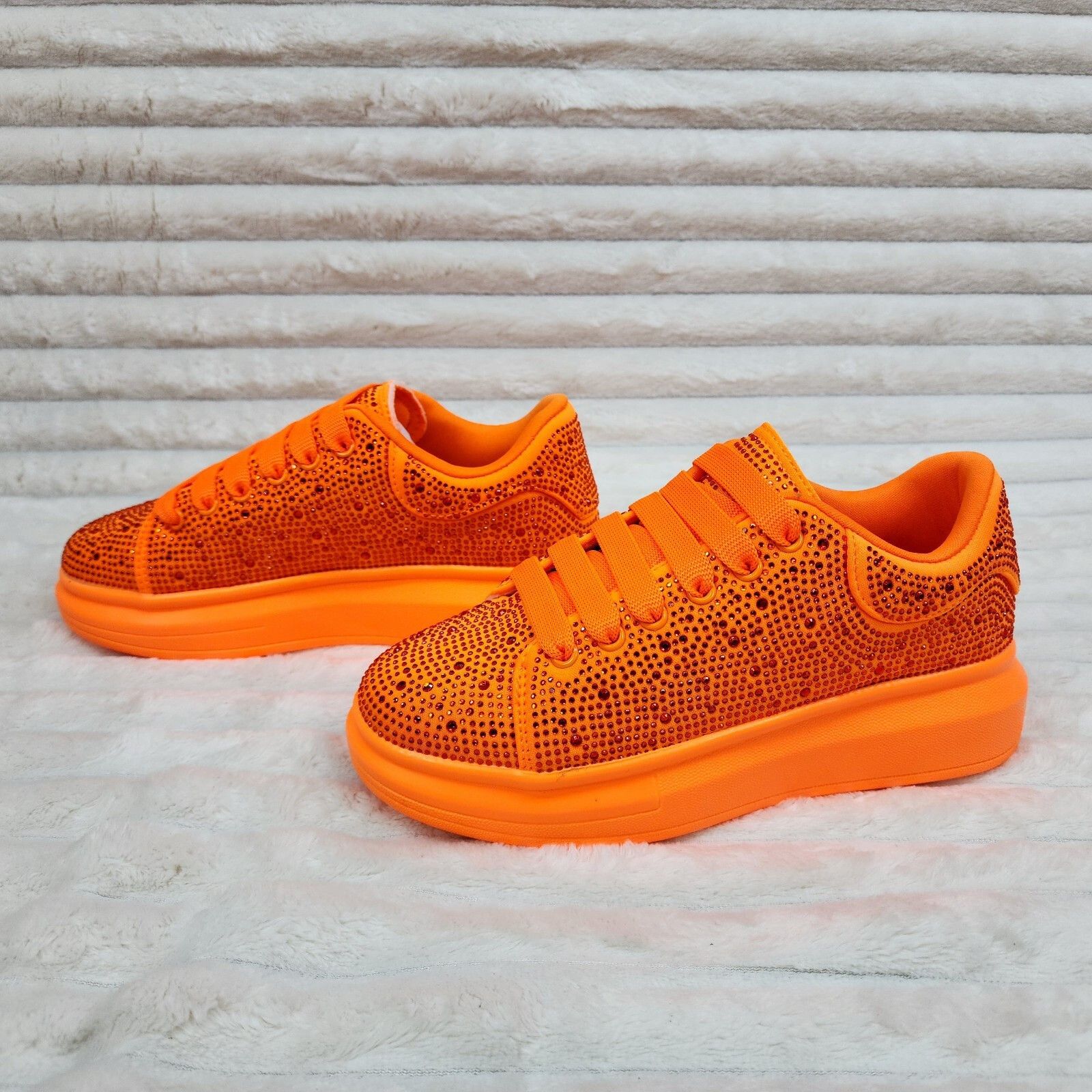 Other Cush Baby Bright Orange Rhinestone Sneakers Tennis Shoes (US Size US 5 / IT 35 - 4 Thumbnail