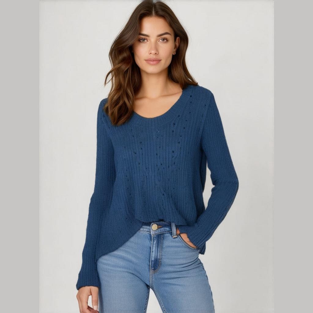Free People Free people open knit Women's Blue Sweater size small Size S / US 4 / IT 40 - 1 Thumbnail