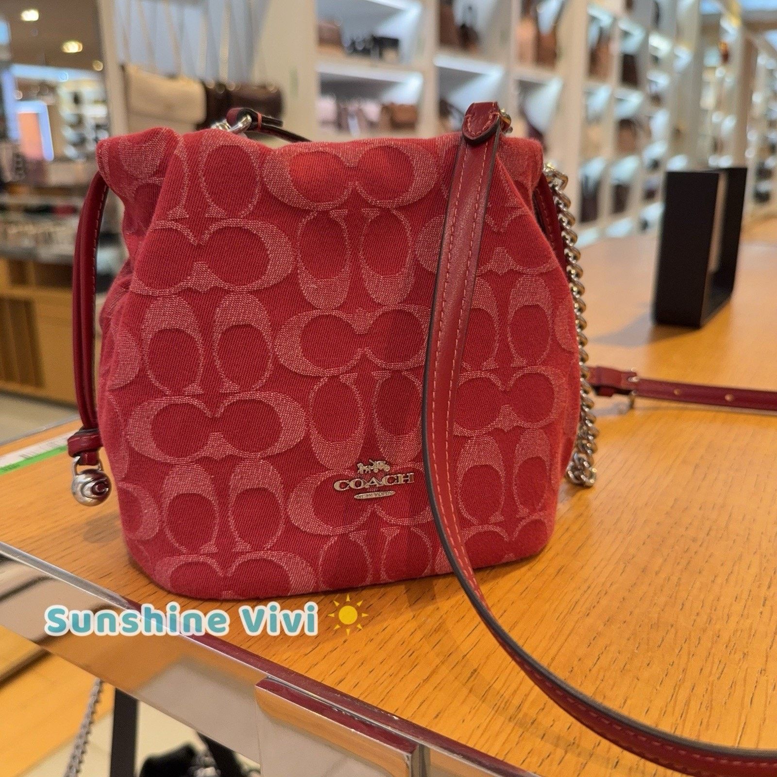 Coach NWT Coach Faye Mini Drawstring Bag CCZ45 denim/True Red Size ONE SIZE - 5 Thumbnail
