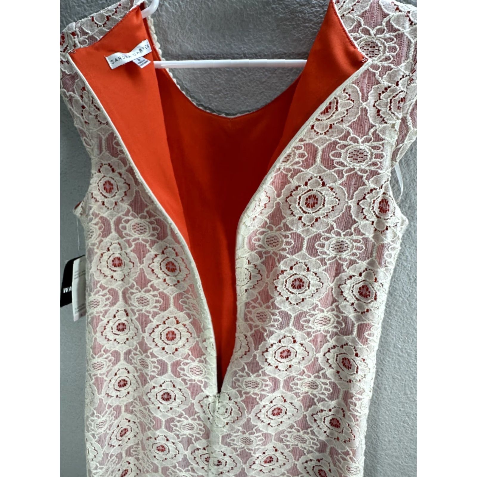 Vintage Sandra Darren White Orange Lace Mini Dress Embroidered Stoned Pearls Sz 6 NWT Size M / US 6-8 / IT 42-44 - 6 Thumbnail