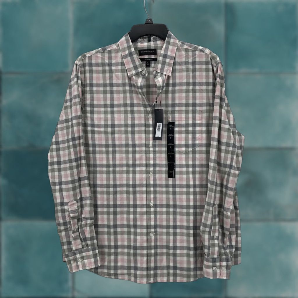 Banana Republic Banana Republic Shirt Mens Large Pink Plaid Button-Up Casual Slim Fit Long Sleeve Untucked Button-Down Collar Men’s Size US L / EU 52-54 / 3 - 1 Thumbnail