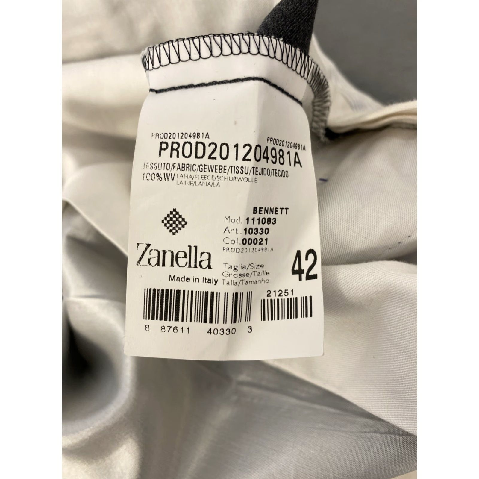 Zanella Dress Pants Mens 42 Solid Gray Wool Pleated Front Zip 100% Wool Made in Italy