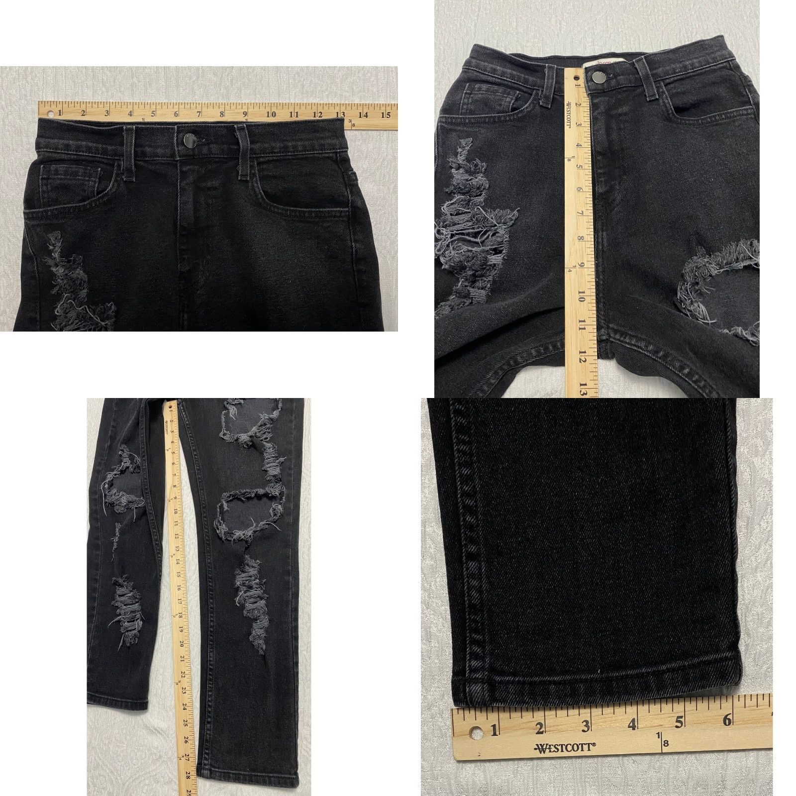 Vintage VIBRANT MIU Jeans Black Distressed Ripped High Rise Straight Leg 3 Juniors Women's USA Made Size 26" / US 2 / IT 38 - 8 Thumbnail