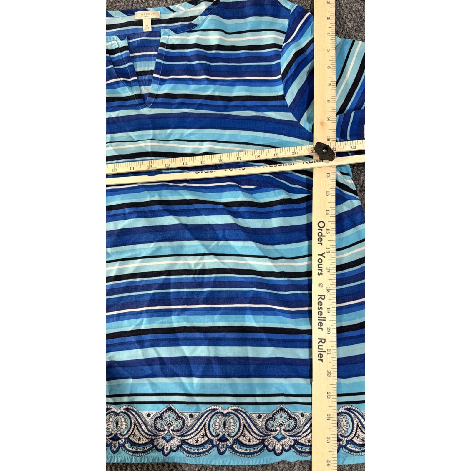 Talbots Talbots blouse Womens 2X blue striped paisley rayon tunic pullover Size XXL / US 16-18 / IT 52-54 - 4 Thumbnail