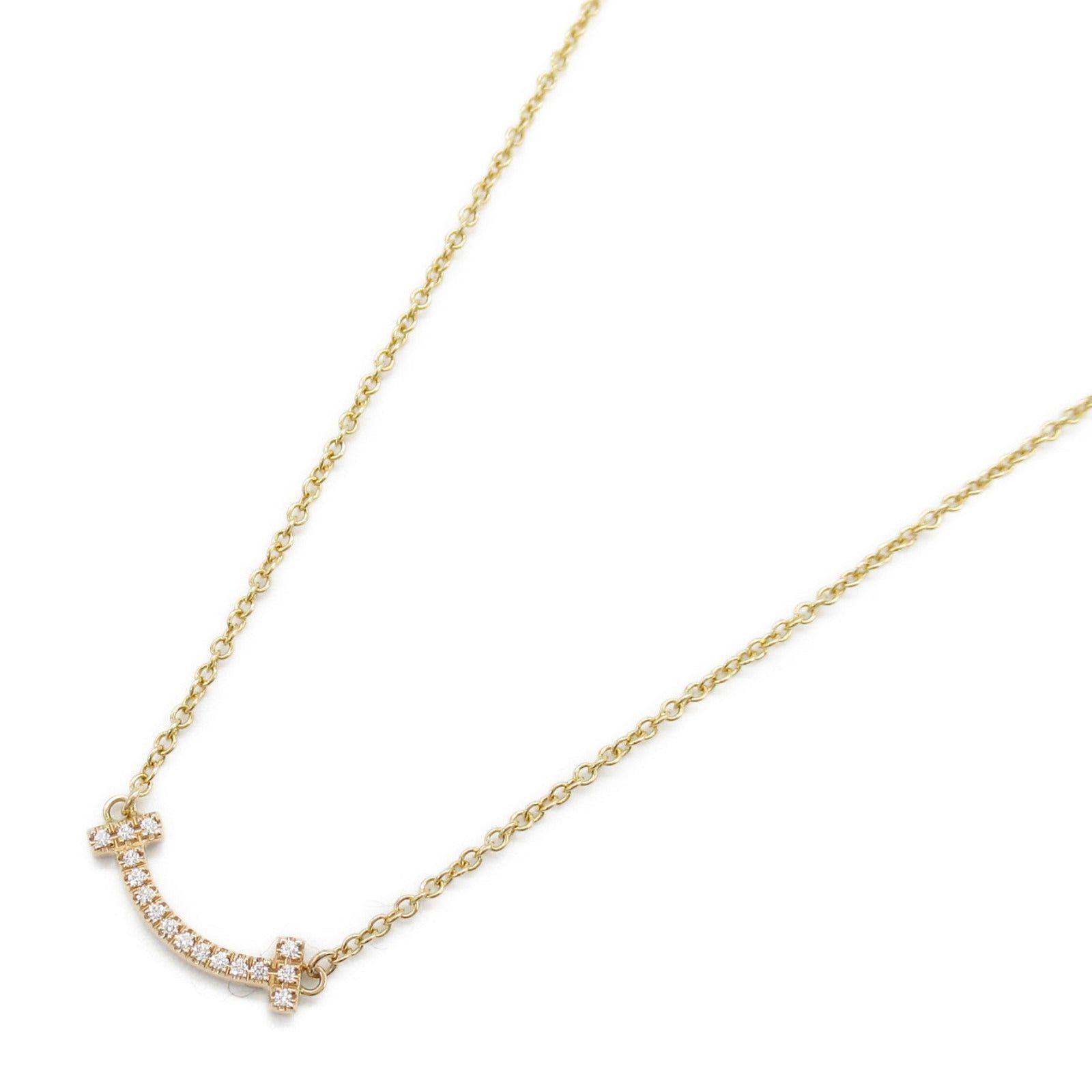 Tiffany Co T-Smile Diamond Necklace Mini K18Pg (Pink Gold) Clear
