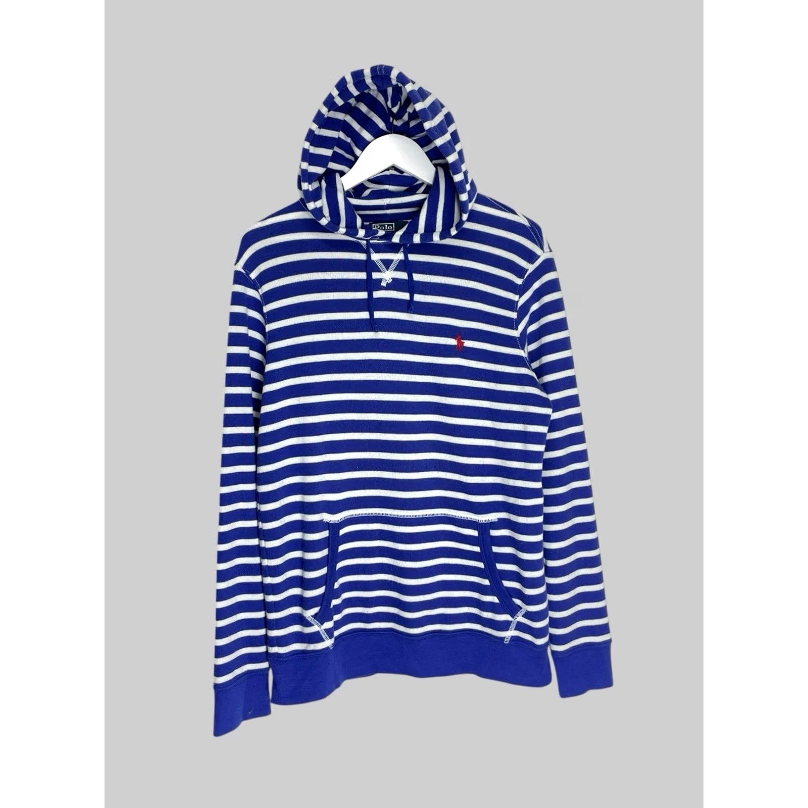 Polo Ralph Lauren VINTAGE Polo Ralph Lauren Hoodie Striped Shirt Mens Pullover Logo Pocket Blue White L Regular Size Size US L / EU 52-54 / 3 - 2 Thumbnail