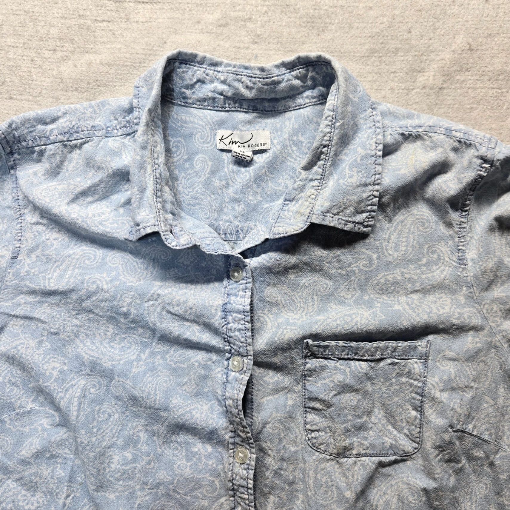 Vintage Kim Rogers Shirt Blue Paisley Button-Up Adult XL Women Size XL / US 12-14 / IT 48-50 - 2 Thumbnail