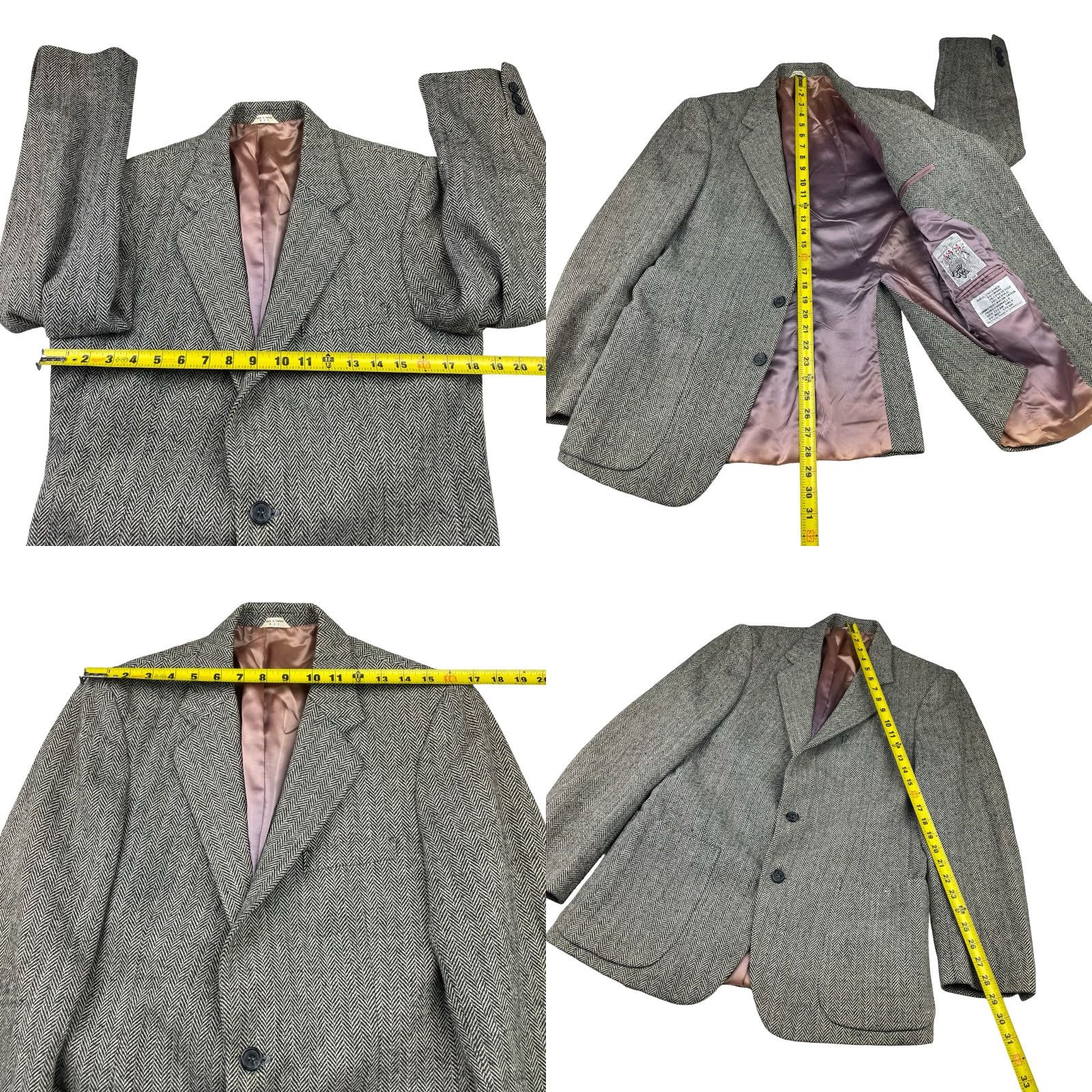 Vintage VINTAGE Scotts Grey Ltd. Men’s Tweed Blazer Jacket 2-Button Black White Herringbone 38R Mens Size 38R - 8 Thumbnail