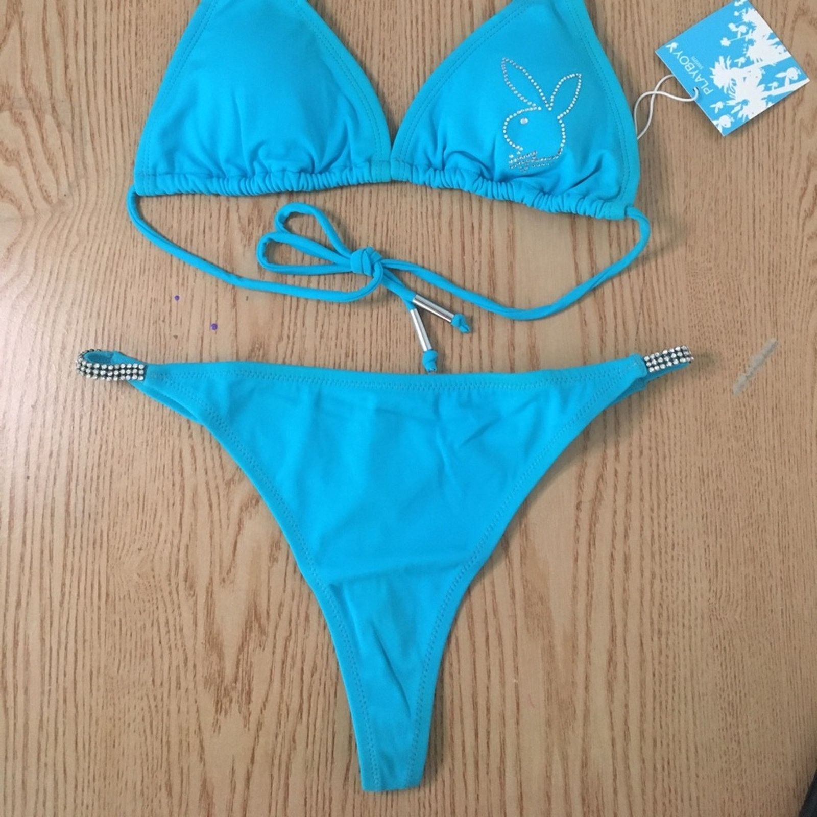 Playboy New 2pc Vintage Playboy Thong Bikini Swimsuit Diamonds XL Size ONE SIZE - 2 Thumbnail