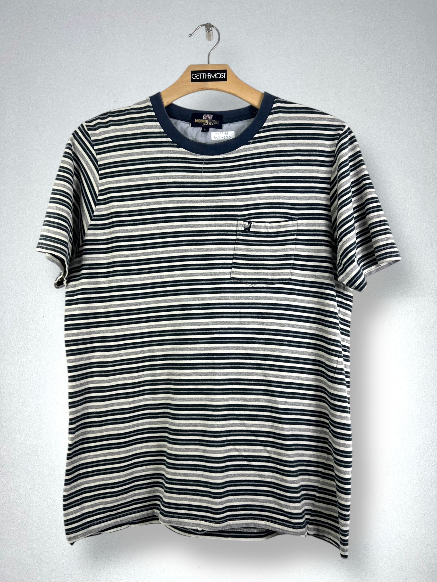 Jean × Michiko Koshino London No.4739 Michiko London Jeans Striped Pocket Tee (L) Size US L / EU 52-54 / 3 - 1 Thumbnail