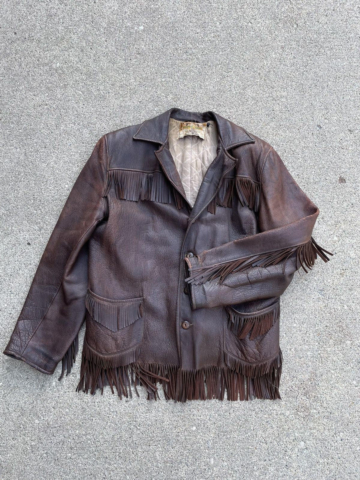 image of 1950S Cowboy Fringe Tassel Deerskin Leather Jacket L in Brown, Men's (Size Large)