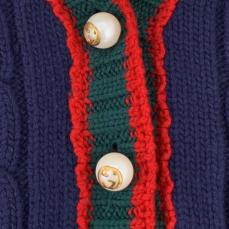 Gucci Gucci Dark blue striped bee embroidery wool knitted cardiga Size US L / EU 52-54 / 3 - 5 Thumbnail