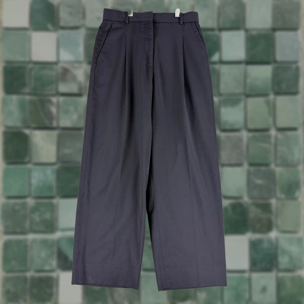 Sandro Sandro Navy Blue Wide-Leg Trousers Womens 6 Pleated High Waist Pants Dress Pants Size 28" / US 6 / IT 42 - 1 Thumbnail