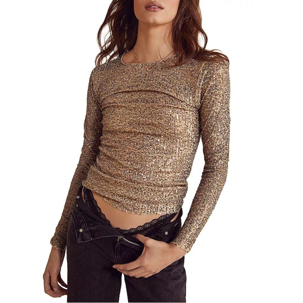 Free People Free People Gold Rush Long Sleeve Sequins Top Size XS Size XS / US 0-2 / IT 36-38 - 1 Thumbnail