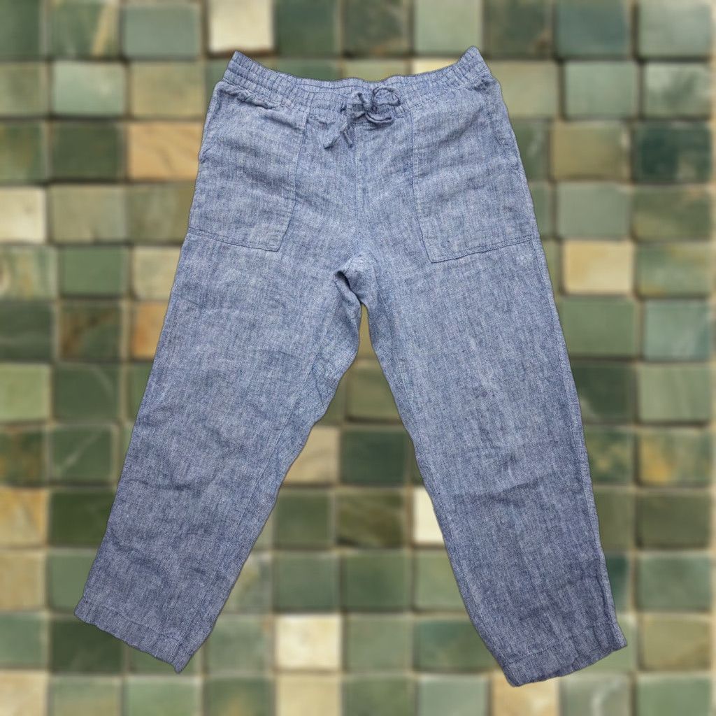 Lands' End Lands' End 100% Linen Pull On Cropped Pants Size 8 Blue Coastal Drawstring Beachy Size 30" / US 8 / IT 44 - 1 Thumbnail