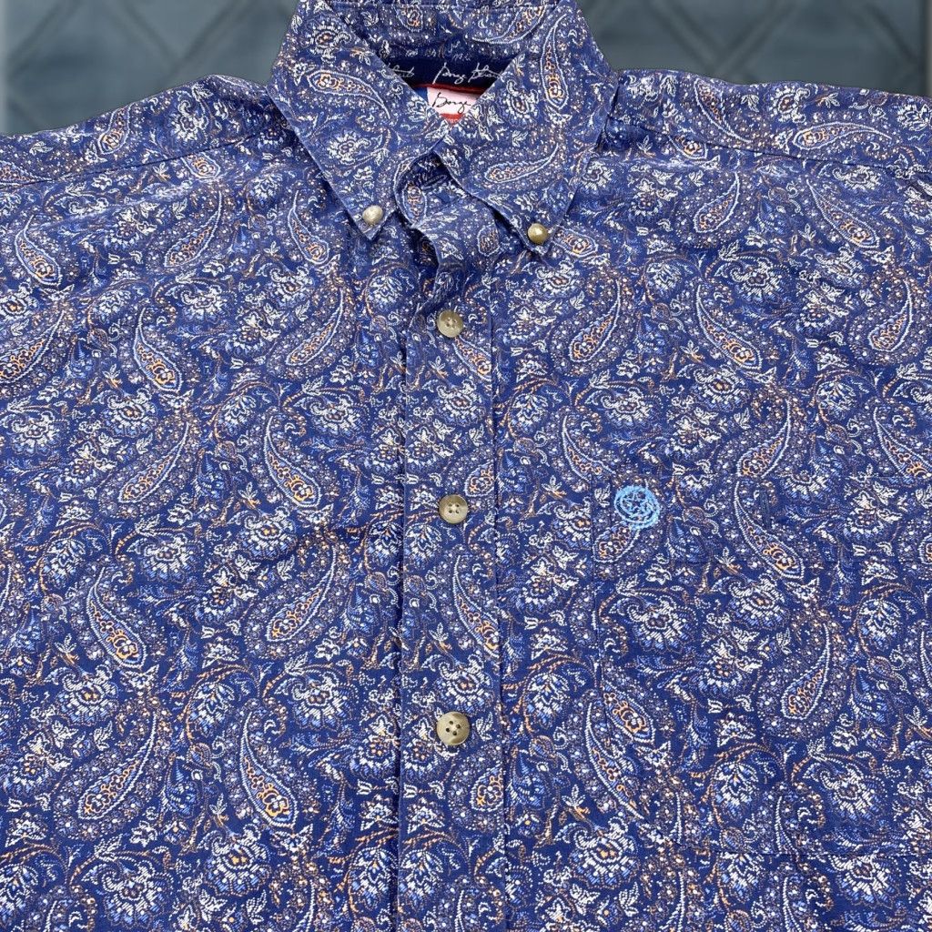 Wrangler Wrangler Shirt Mens Medium Blue Paisley Long Sleeve George Strait Cowboy Cut Shirt Size US M / EU 48-50 / 2 - 1 Thumbnail