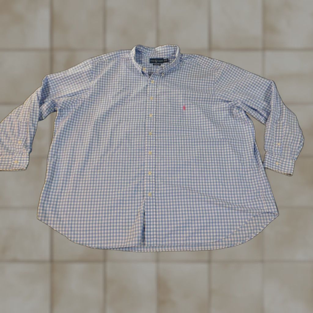 Ralph Lauren Ralph Lauren Shirt Mens Big 4X Blue Plaid Button-Up Casual Collared Knit Cotton Long Sleeve American Pony Button-Down Pocketed Size US XXL / EU 58 / 5 - 1 Thumbnail