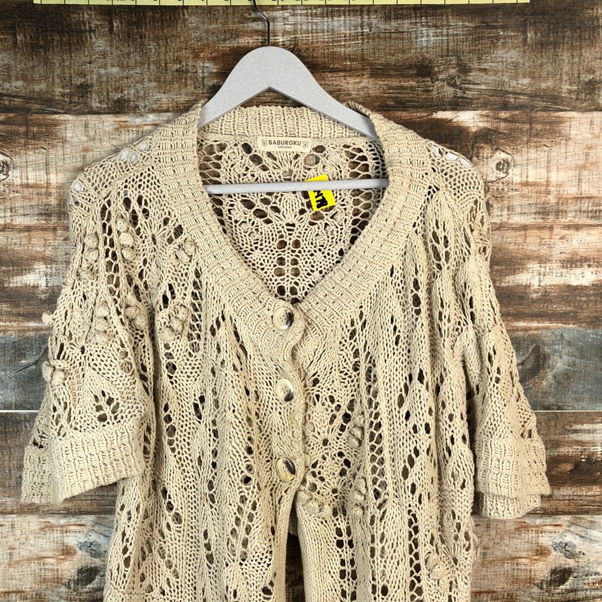 Japanese Brand Saburoku Cream Cardigan Knitwear #A1478 Size M / US 6-8 / IT 42-44 - 5 Thumbnail