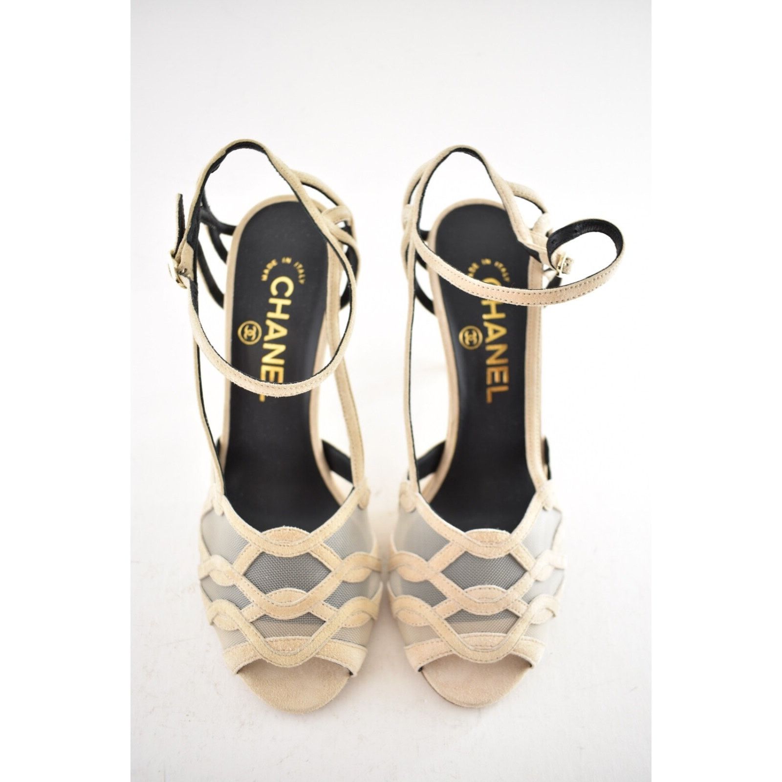Chanel 18C Mesh CC Logo Strappy Ankle Strap Sandals Heel Pump 37 Size US 7 / IT 37 - 7 Thumbnail