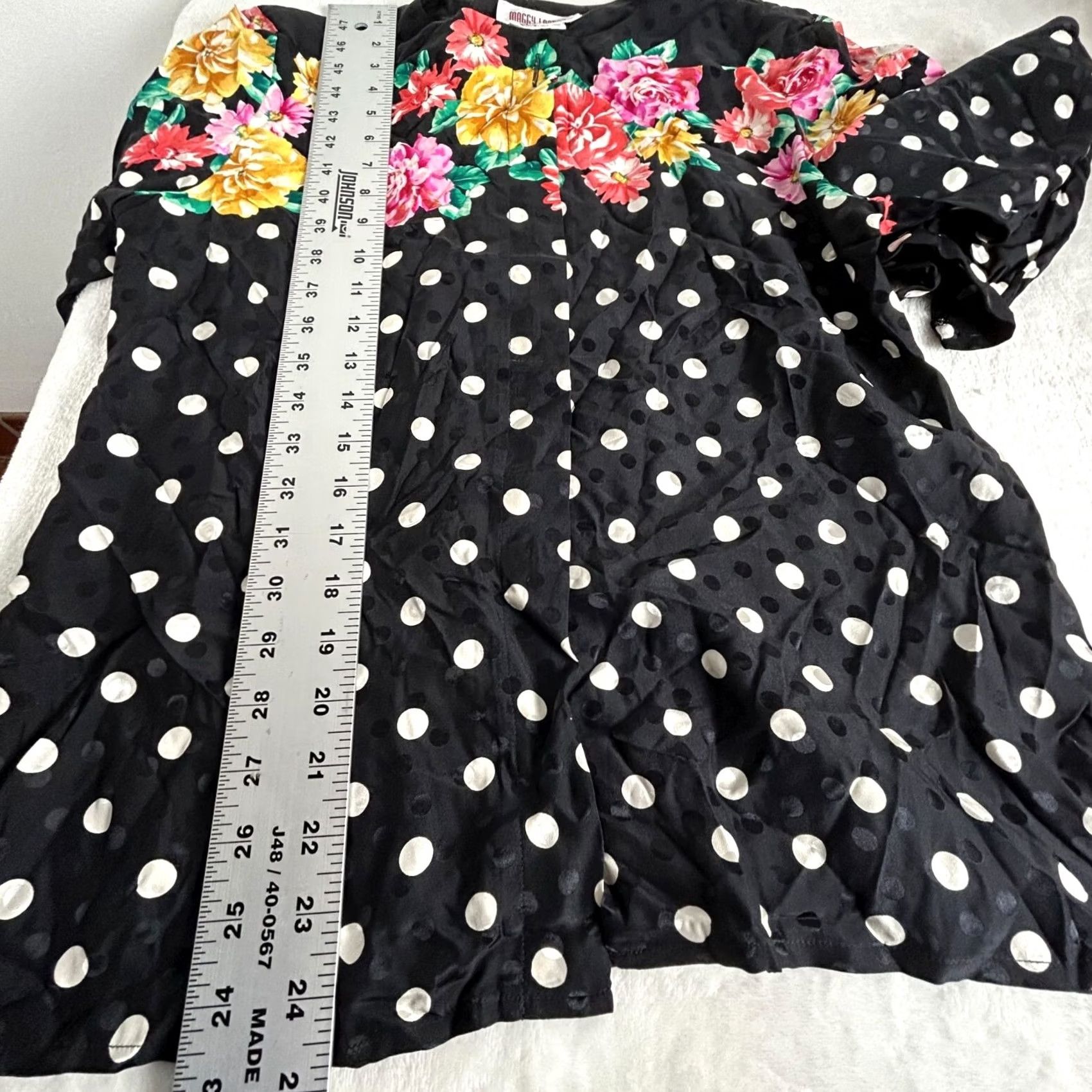MAGGY LONDON VINTAGE Maggy London Blouse Womens 100% Silk Floral Polka Dot Black Multi Size 6 Size M / US 6-8 / IT 42-44 - 7 Thumbnail