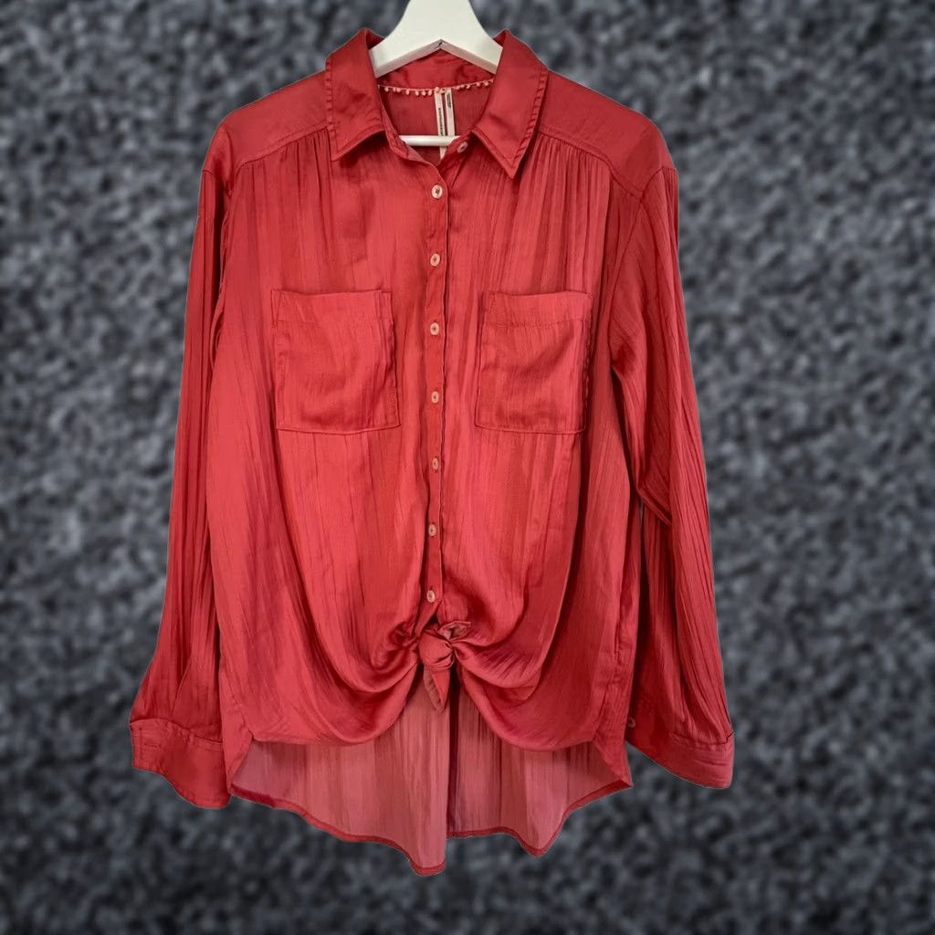 Anthropologie Anthropologie Coral Tie-Front Button-Up Blouse Long Sleeve M Womens Medium NWOT Size M / US 6-8 / IT 42-44 - 1 Thumbnail