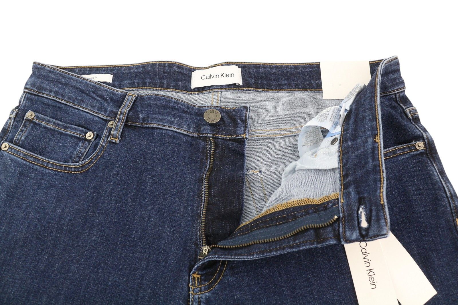 Calvin Klein W34/L32 Dark Blue Tapered Fit Zip Fly Logo Denim 85168 Size US 34 / EU 50 - 4 Thumbnail