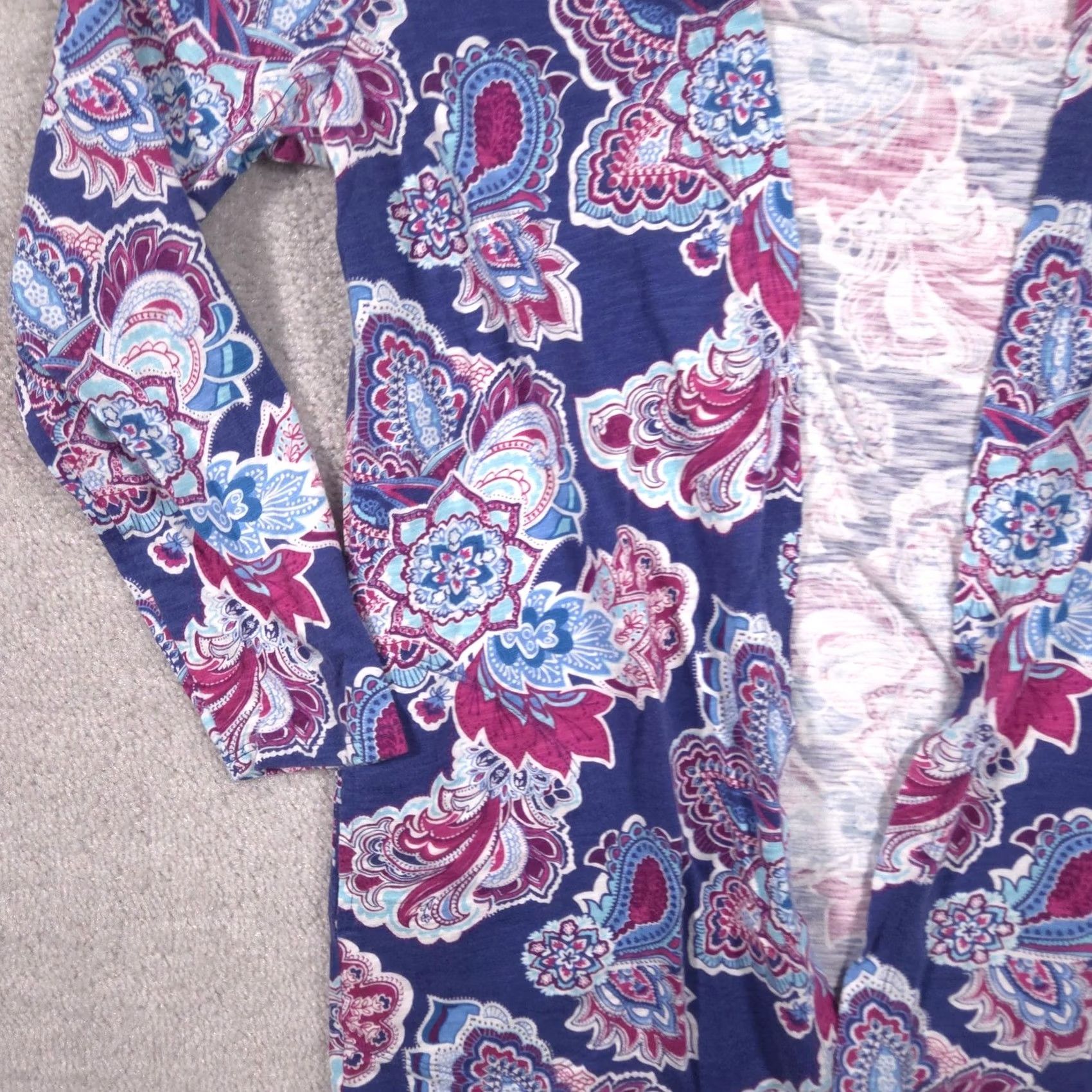 Vintage Chico's Shirt Womens 1 Blue Paisley Open Front Long Sleeve Tunic Top Stretch Shirt Mens? Size XS / US 0-2 / IT 36-38 - 3 Thumbnail