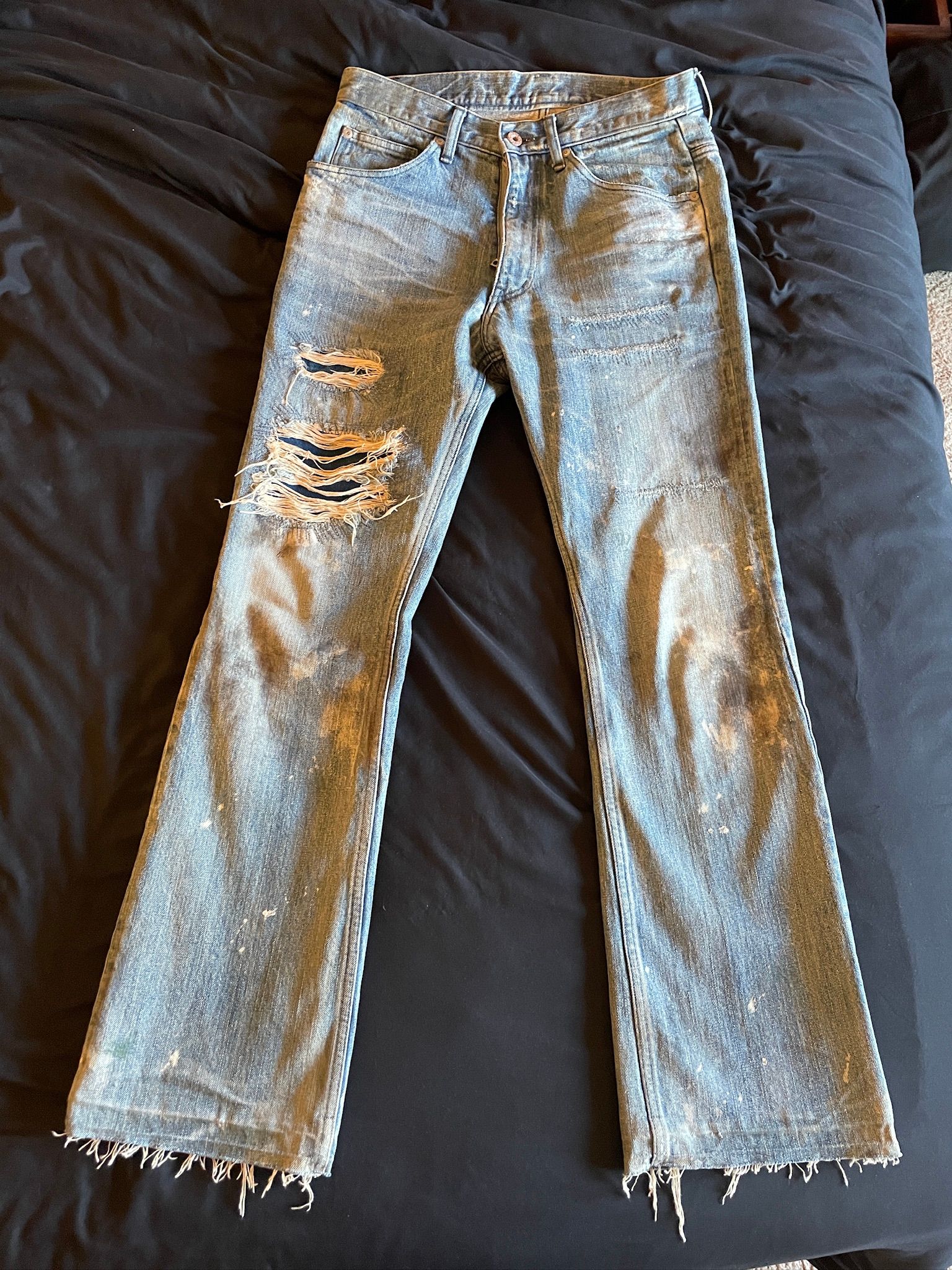 Pre-owned Backlash X Isamu Katayama Backlash Backlash Ss'13 Distressed Repaired Flared Jeans In Denim