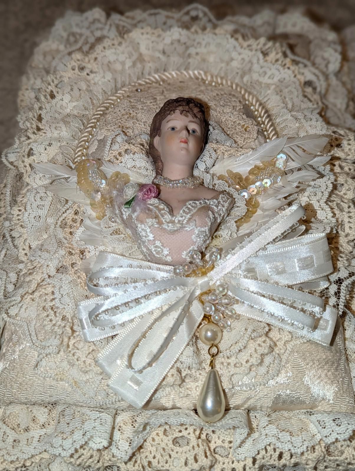 Designer Vintage DS-MAX Lace Victorian Photo Album With Doll Figurine Size ONE SIZE - 1 Thumbnail
