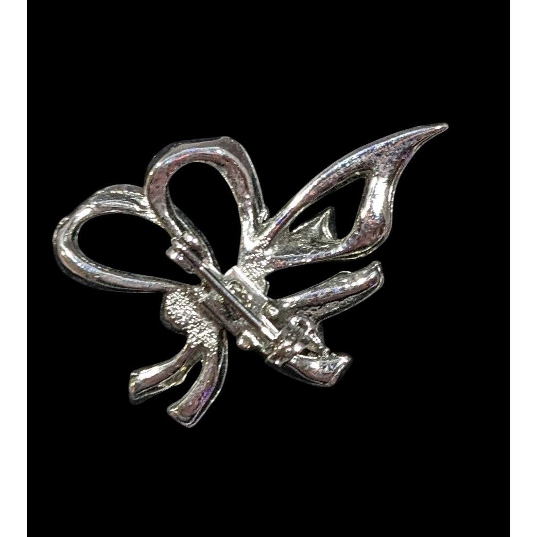 Other Vintage Bow Shaped Silver Tone Rhinestone Brooch Size ONE SIZE - 2 Thumbnail
