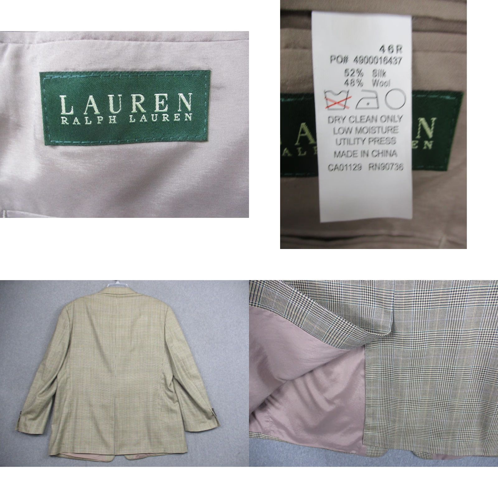 Ralph Lauren Lauren Ralph Lauren Blazer Mens 46R Tan Silk Wool Glen Plaid Two Button Vented Size 46R - 8 Thumbnail