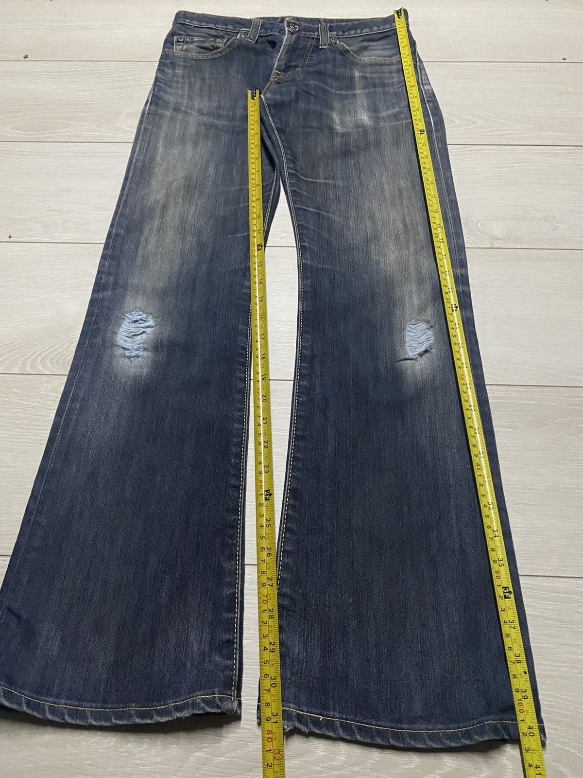 If Six Was Nine Vintage Edwin 503 Blue Trip Flare Bootcut Jeans Size US 30 / EU 46 - 16 Thumbnail