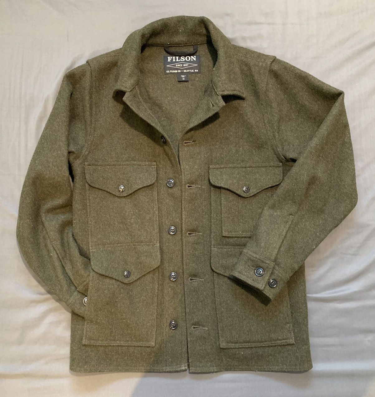 Image of Filson Mackinaw Wool Cruiser Jacket in Forest Green, Men's (Size XS)