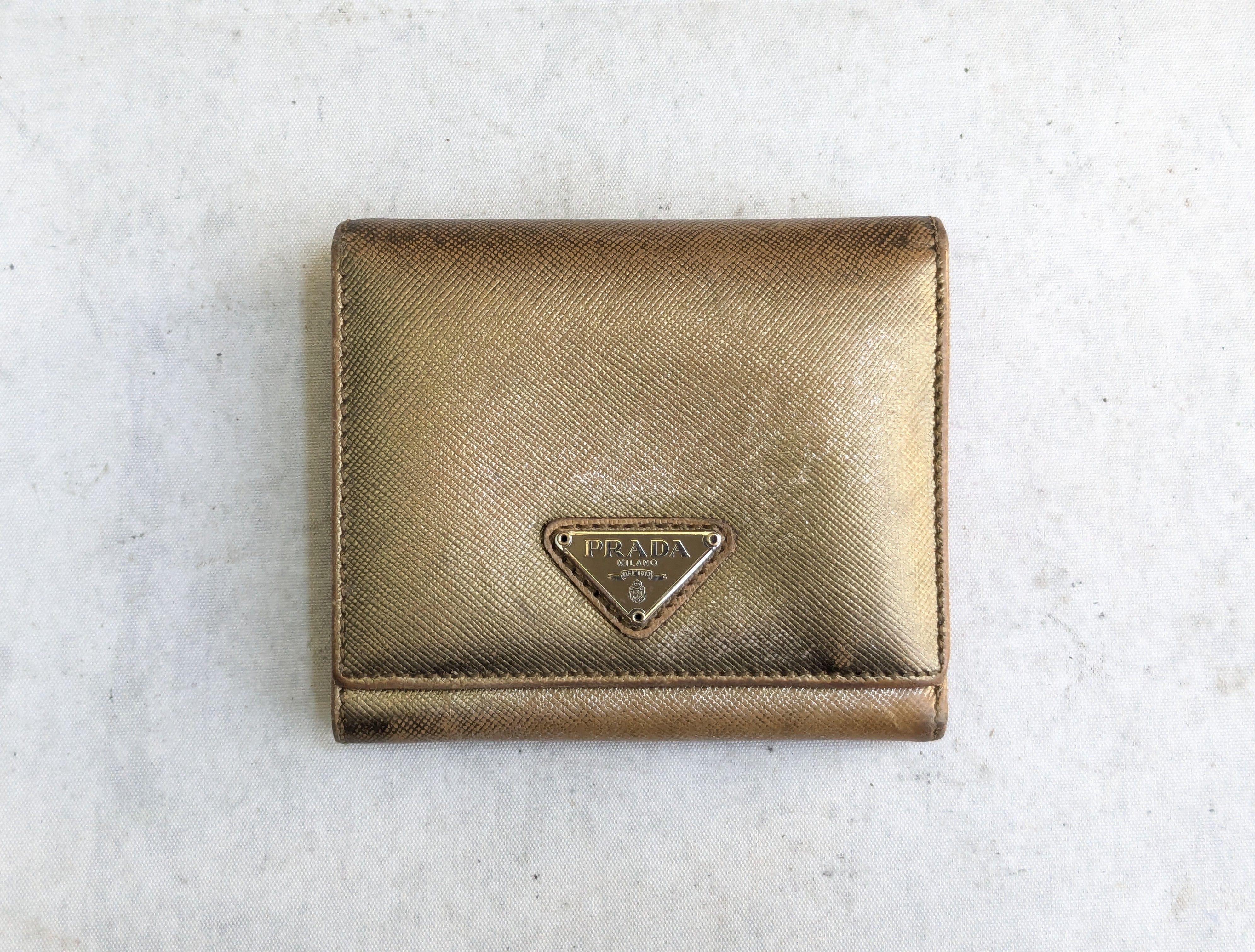 Prada Prada Wallet Gold Leather Trifold Cardholder Y2K Size ONE SIZE - 1 Thumbnail