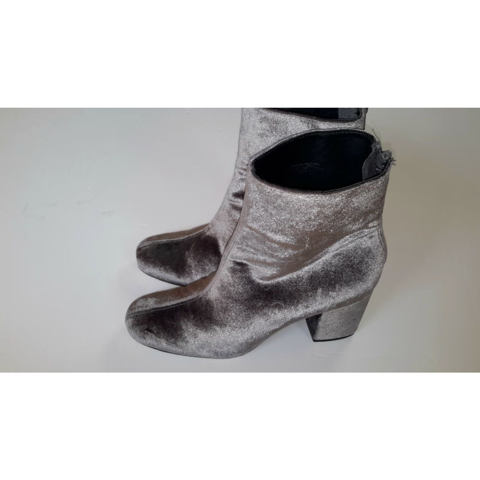 Free People Free People Boots Ankle 7.5 Velvet Cecile Block Heel Gray/Silver Women Size US 8 / IT 38 - 4 Thumbnail