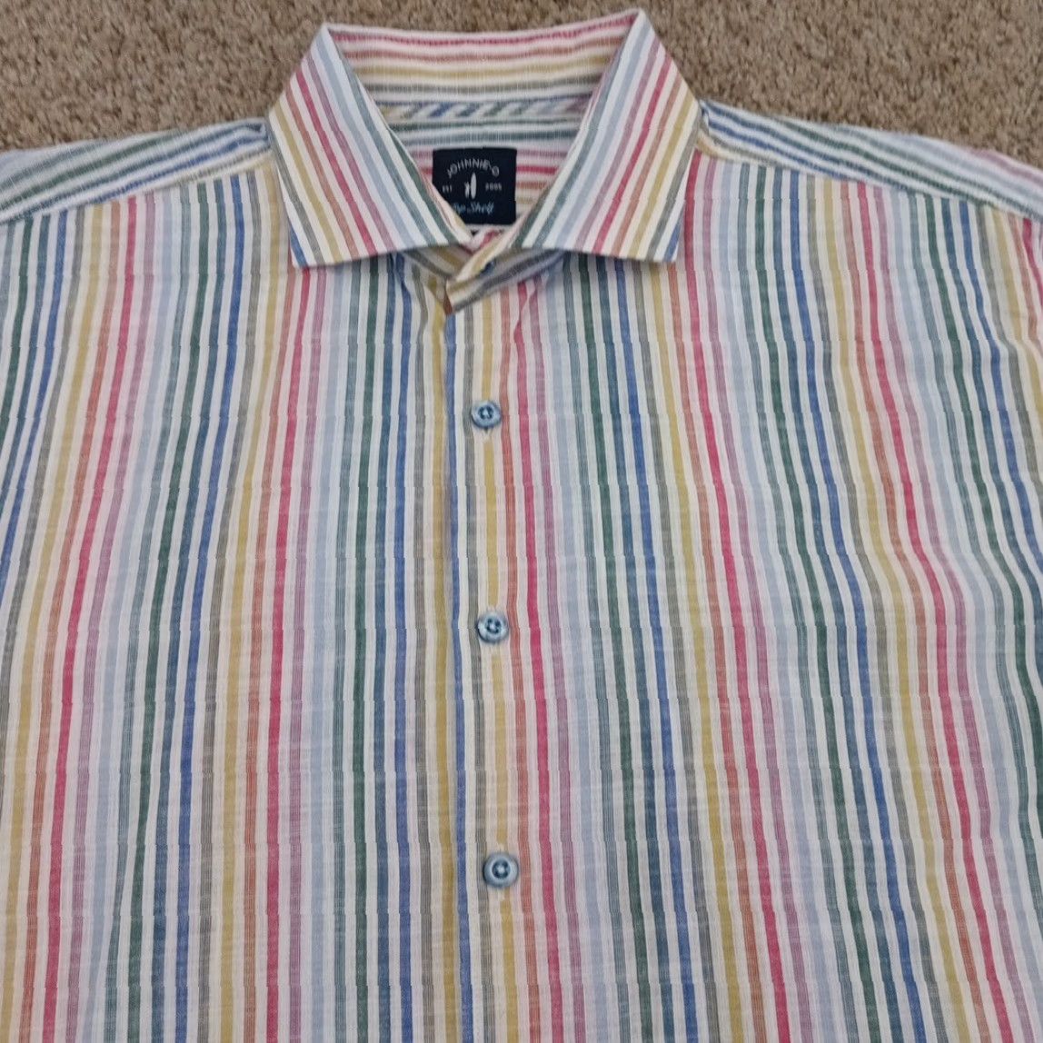 johnnie-O johnnie-O Shirt Mens Large Multicolor Striped Short Sleeve Button-Up Cotton Size US L / EU 52-54 / 3 - 2 Thumbnail