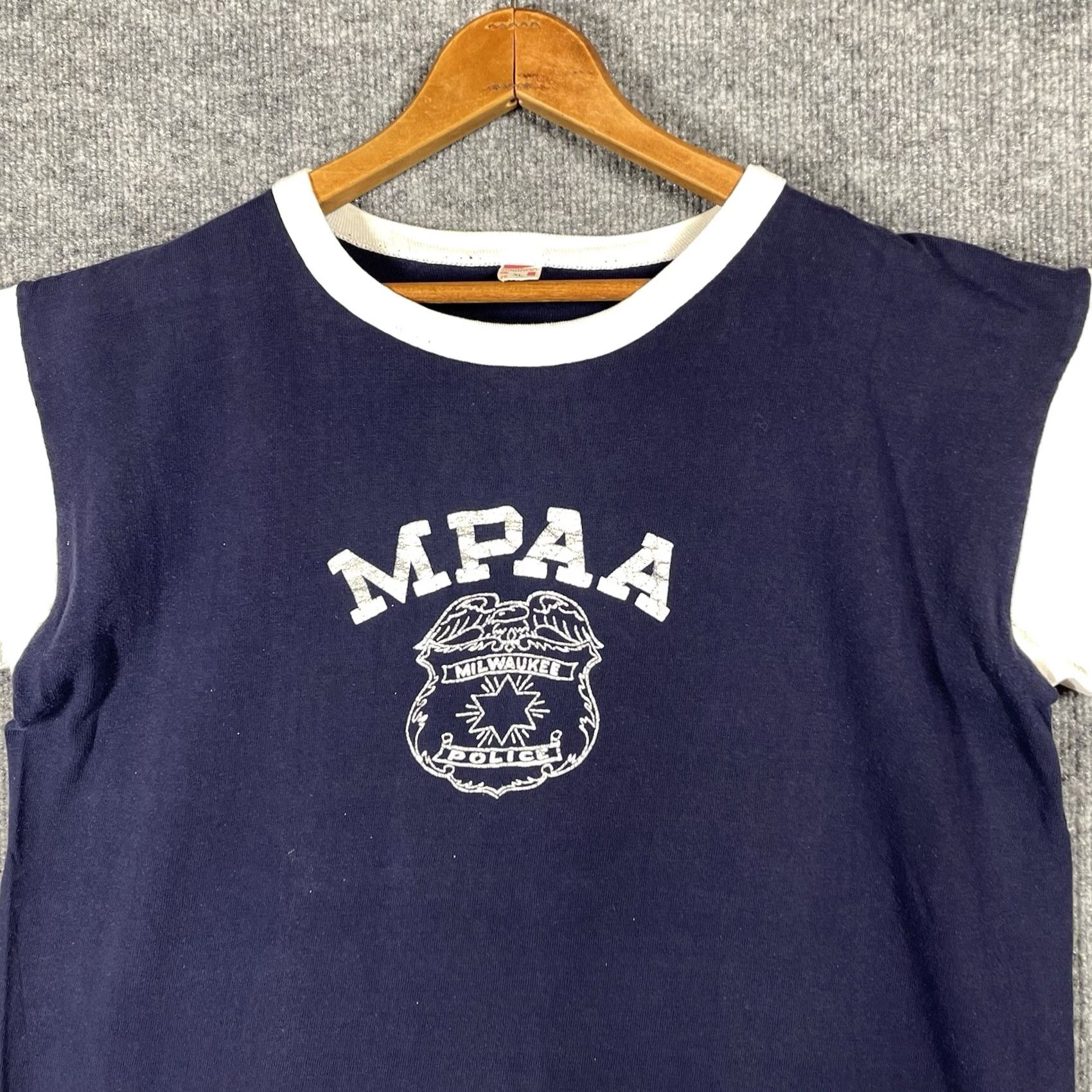 Vintage VINTAGE Milwaukee Police Athletic Association T Shirt Mens XL Blue 40s Athletic Ringer Decade 1940s Mens Size US XL / EU 56 / 4 - 2 Thumbnail