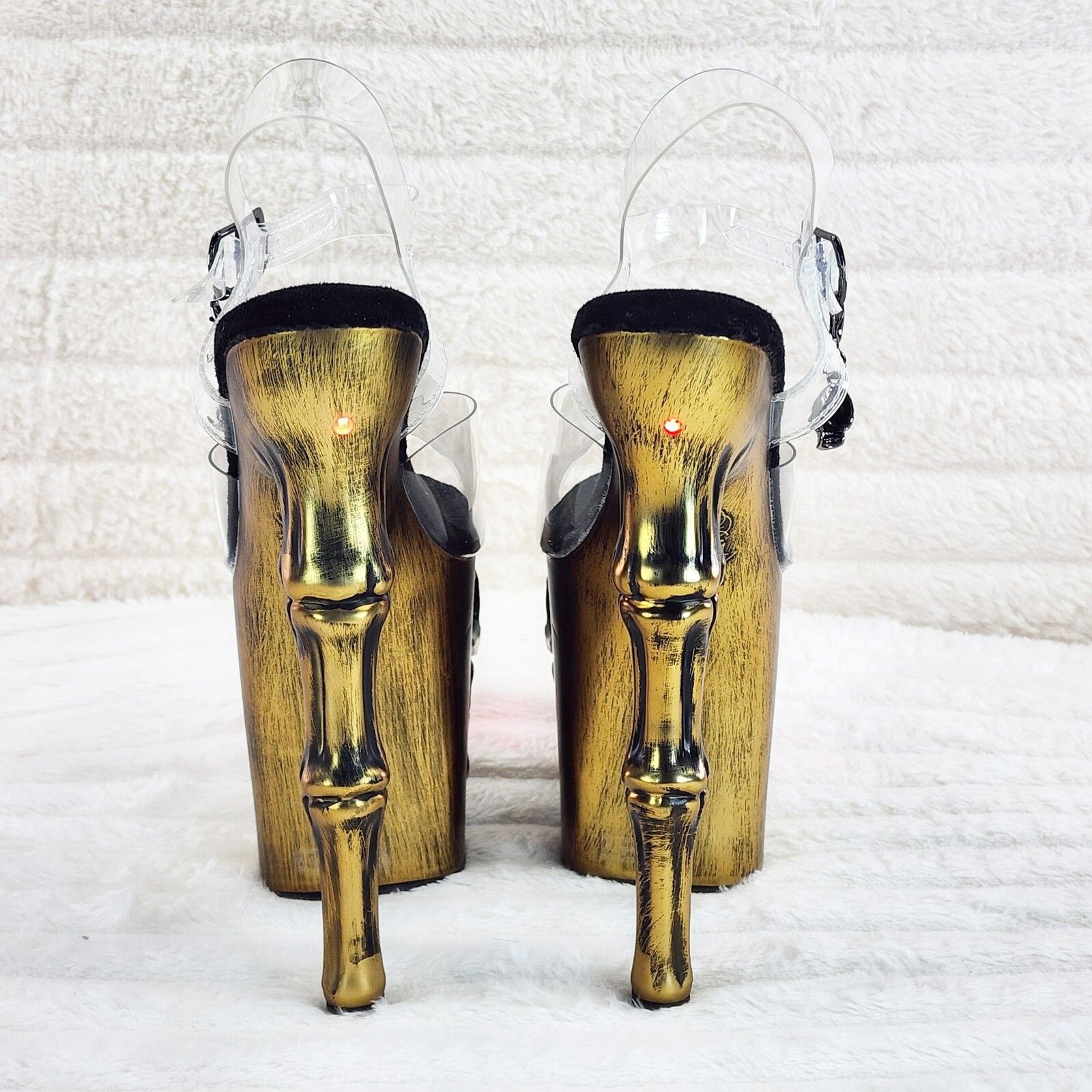 Other Rapture Clear Upper Gold Brass Skull & Bones 8" High Heel Pl Size US 7 / IT 37 - 3 Thumbnail