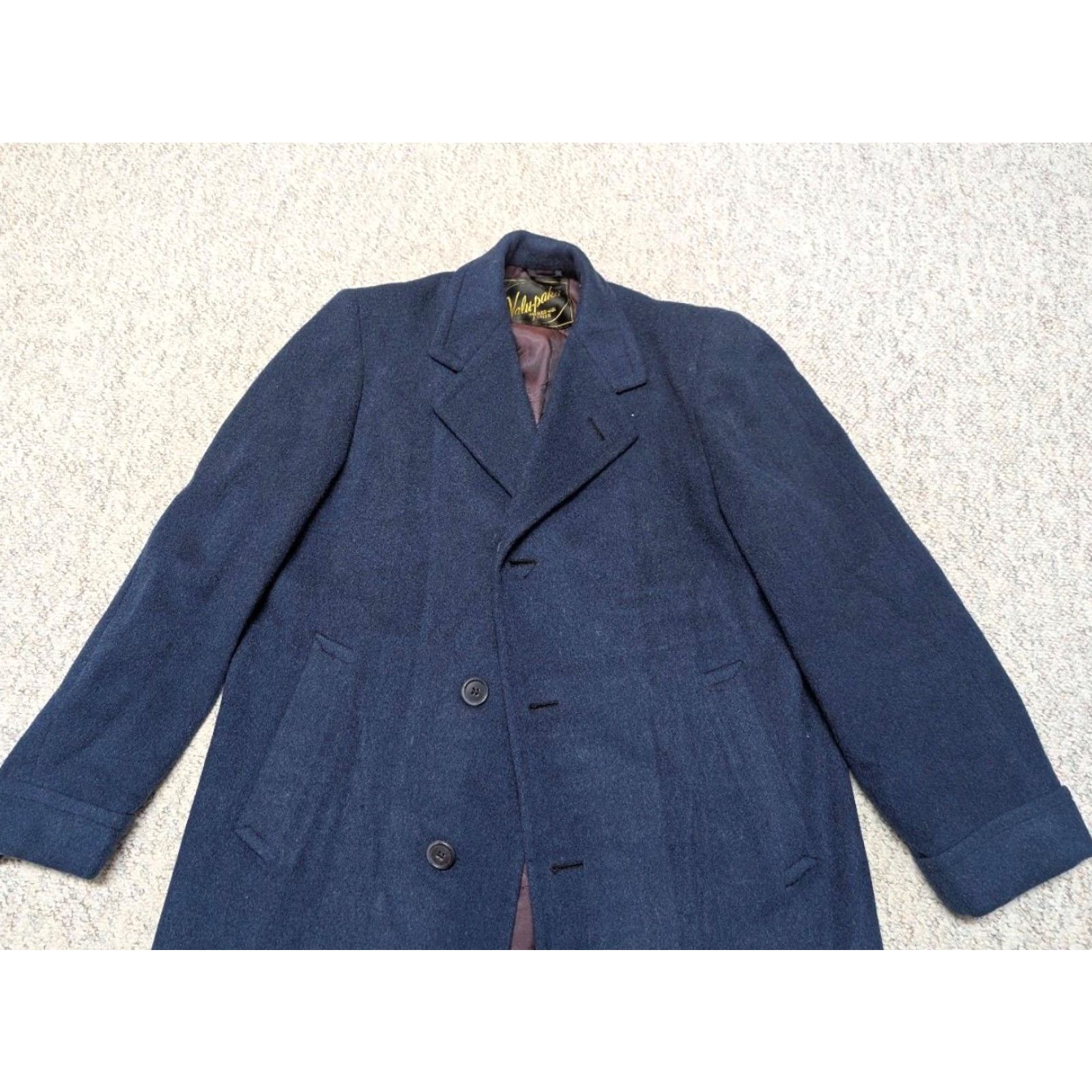 Vintage VINTAGE blue 1940s 1930s OVERCOAT Wool Men 42 Regular Long Coat - Donegal English USA Made Topcoat Jacket Size US M / EU 48-50 / 2 - 4 Thumbnail