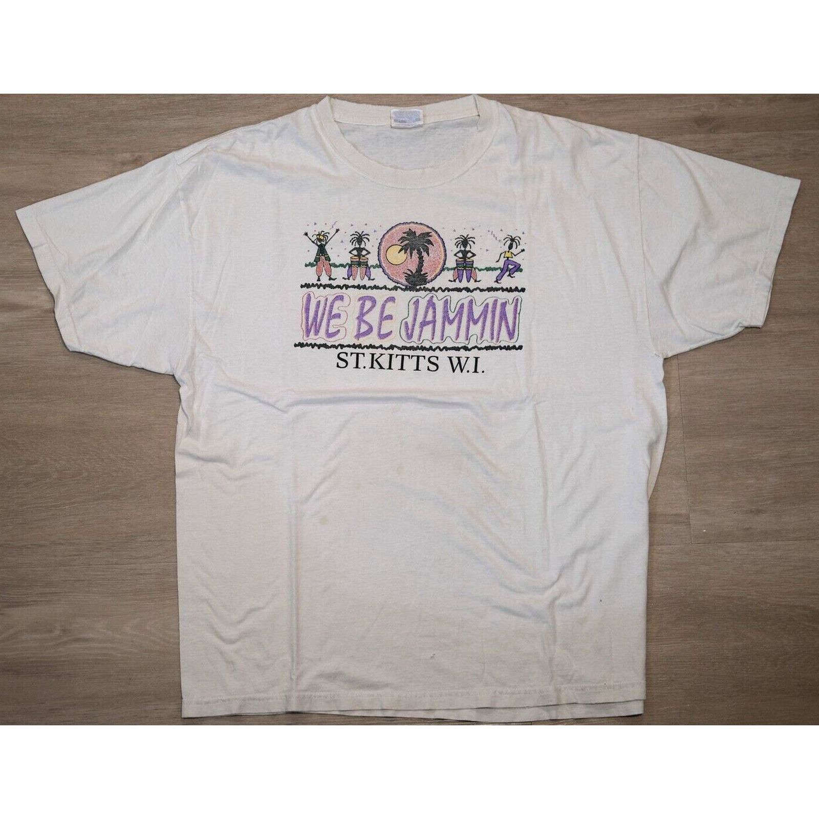 Hanes Vintage 90s Hanes Heavyweight WE BE JAMMIN ST KITTS Tee XL Size US XL / EU 56 / 4 - 1 Thumbnail